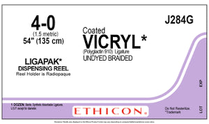 Coated Vicryl Suture 4-0, 54" LIGAPAK Ligature Dispensing Reel Undyed Braided Sterile, 12/Box