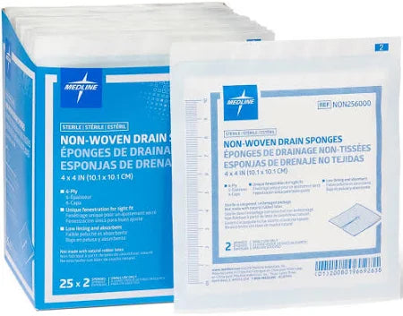 Drain Sponges, 4" x 4", 6-Ply, Sterile, 600 each/Case