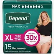 Depend Disposable Underwear, Women's XL, 30/Case