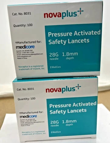 Presure Activated Safety Lancets 28G Needle1.8 Depth, 1000/Case
