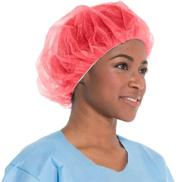 Spunbound Bouffant Cap, Red, Large, 100 /Box