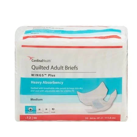 Quilted Adult Briefs, Wings Plus, Medium, 12/Pack