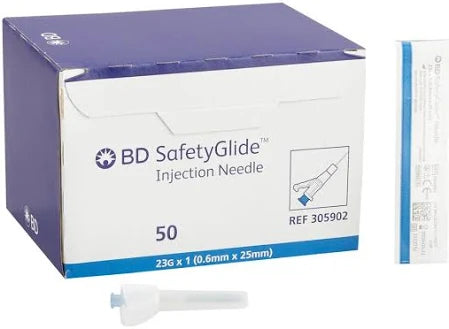 BD SafetyGlide Injection Needle, 23G x 1", Sterile, 50/Box