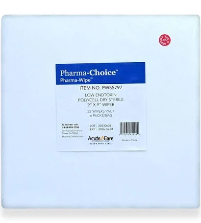 Pharma-Wipe Plus Dry Wipes 9" x 9" Poly/Cell Low Endotoxin, Non-sterile, 3600/Case