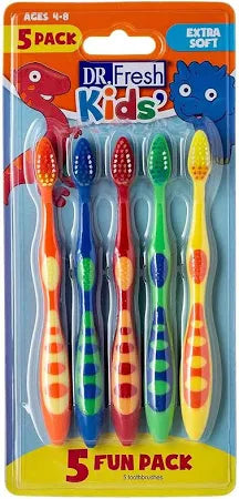 Dr. Fresh Kid's Toothbrush, Extra Soft, Assorted Colors, 5/Pack