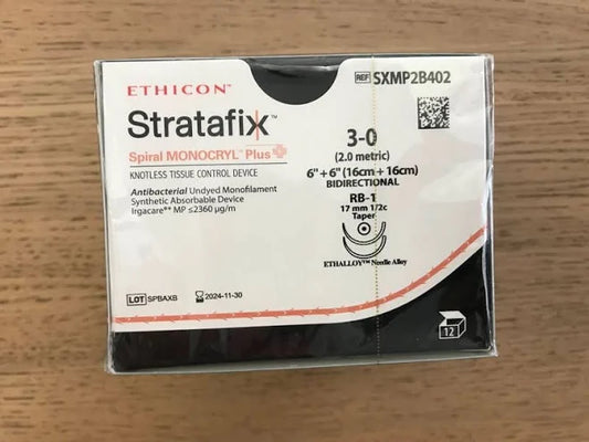 3-0 Stratafix Spiral Monocryl Plus Knotless Tissue Control Device, 6" RB-1 Taper, Expired/Discounted, 12/Box