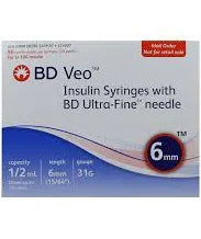 Insulin Syringes With BD Ultra-Fine Needle, 6mm 31G 1/2mL, 100/Box
