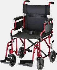 Transport Chair Lightweight 19" w/12" Rear Wheels, Breaks, Remov. Arms, Swing Away Foot, Each