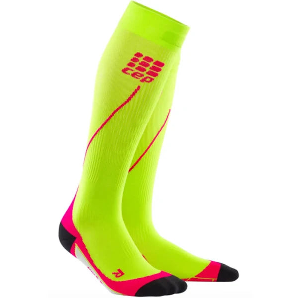 CEP Run+ Compression Socks, Women's Size 2, 9.5-12" Circumference, Lime/Pink, 1/ea