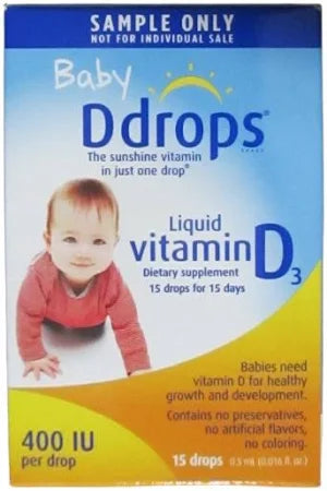 Baby D Drops, Liquid Vitamin D3, 400 IU/Drop, 0.016 fl oz.Sample Size, 30/Box