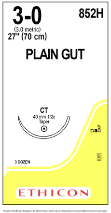Plain Gut Suture 3-0, 27" Undyed Absorbable, Taperpoint CT Sterile, 36/Box, Expired/Discounted, 90%
