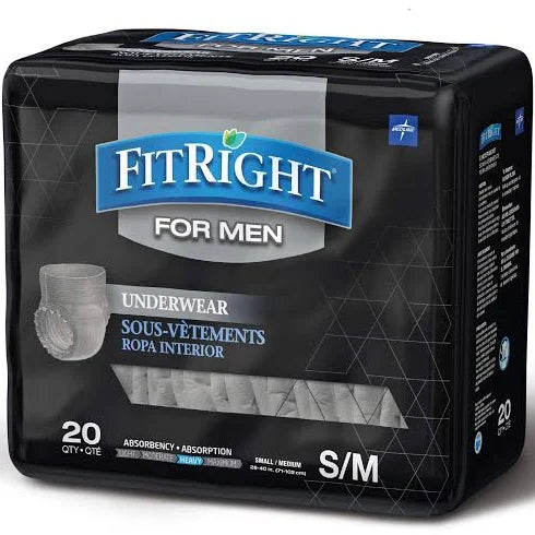 Incontinence, FitRight Disposable Underwear For Men, S/M, 20/Pack