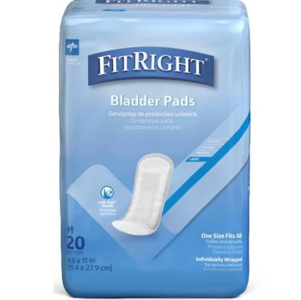 FitRight Bladder Pads, Light Absorbency, 2.75" x 9.75", 20/Pack