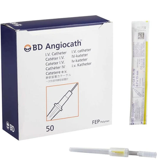 Angiocath IV Catheter, Radiopaque, 24G x .75", Sterile, 200/Case