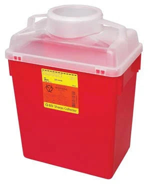 Sharps Container Large Funnel, Clear Top 6 Gal. Red, 1/Each