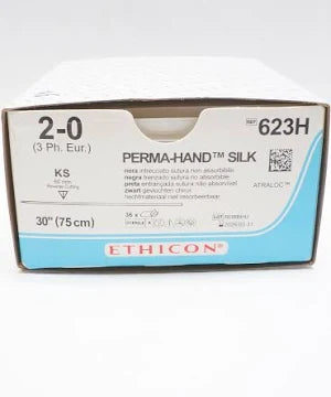 Perma-Hand Silk Suture 2-0, 30" Black Braided Nonabsorbable, Reverse Cutting KS, Sterile 36/Box