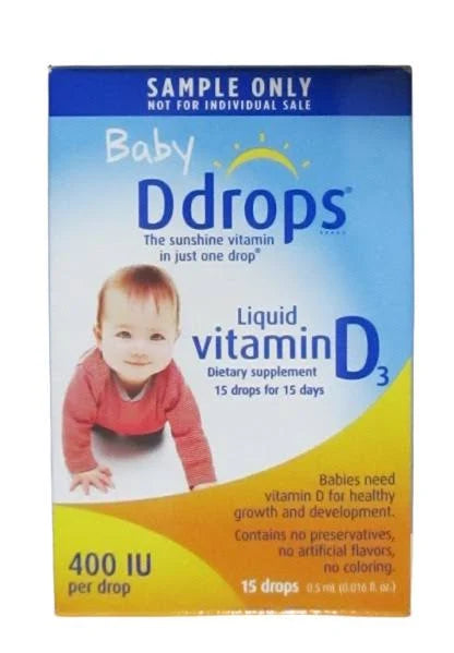 Baby D Drops, Liquid Vitamin D3, 400 IU/Drop, 0.016 fl oz.Sample Size, 5/Pack