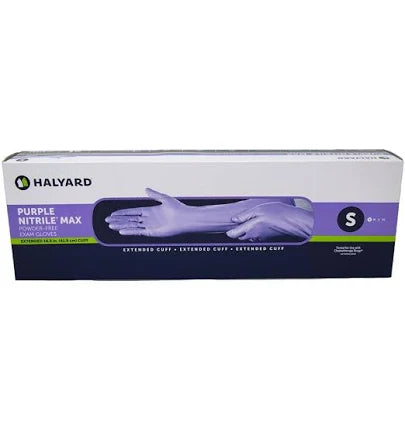 Purple Nitrile Max Exam Gloves Powder Free, Extended Cuff, Small, 400/Case