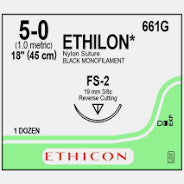Ethilon Nylon Suture 5-0, 18" Black Monofilament, Reverse Cutting FS-2 Sterile, 12/Box