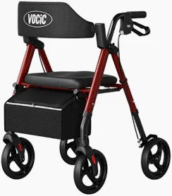 Vocic Z21 Lightweight Rollator Walker Red w/Seat, Capacity 300 Lbs Each