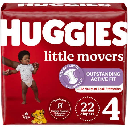 Diapers, Huggies Little Movers, Size 4 22-37lbs, 22/Pack