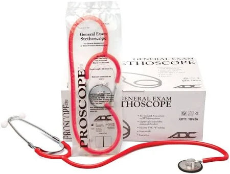 Nurse Stethoscope Hospital Pack, Single Patient Use, Red, 10/Box