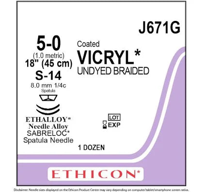 Suture, Coated Vicryl 5-0, 18" Undyed Braided, Spatula S-14, 12/Box, Expired/Discounted 90%