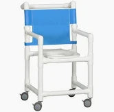 Shower Chair, Fixed Arms, PVC Frame, Mesh Backrest, 20.5" Seat Width, Used, 1/Ea