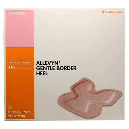 Allevyn Silicon Gel Foam Dressing Gentle Border Heel 9" x 9-1/8", 5/Box