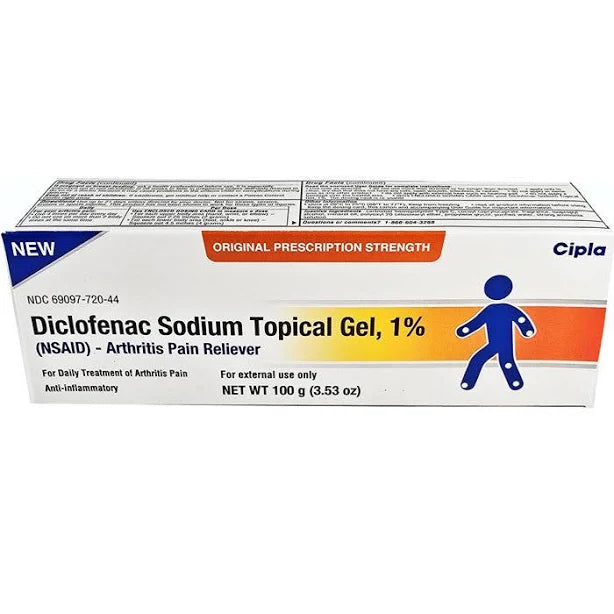 Diclofenac Sodium Topical Gel 1%, Arthritis Pain Reliever 100g/Tube, 3/Pack