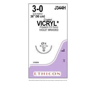 3-0 Coated Vicryl Violet Braided Absorbable Sutures, 36" CT-1 Taperpoint, 36/Box