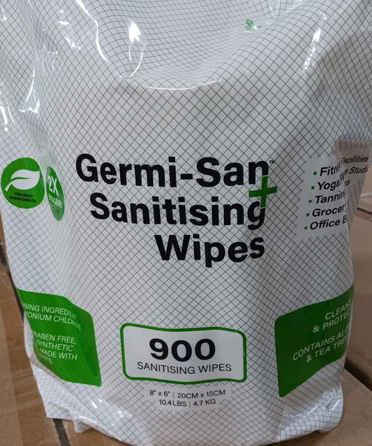 Germi-San Sanitising Wipes, Contains Aloe Vera & Tea Tree Oil, 6" x 8", 900/Pack 4 Packs/Case