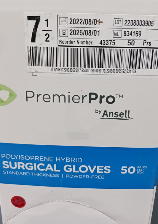 Surgical Gloves, Polyisoprene Hybrid, Size 7 1/2, 50 Pairs/Box