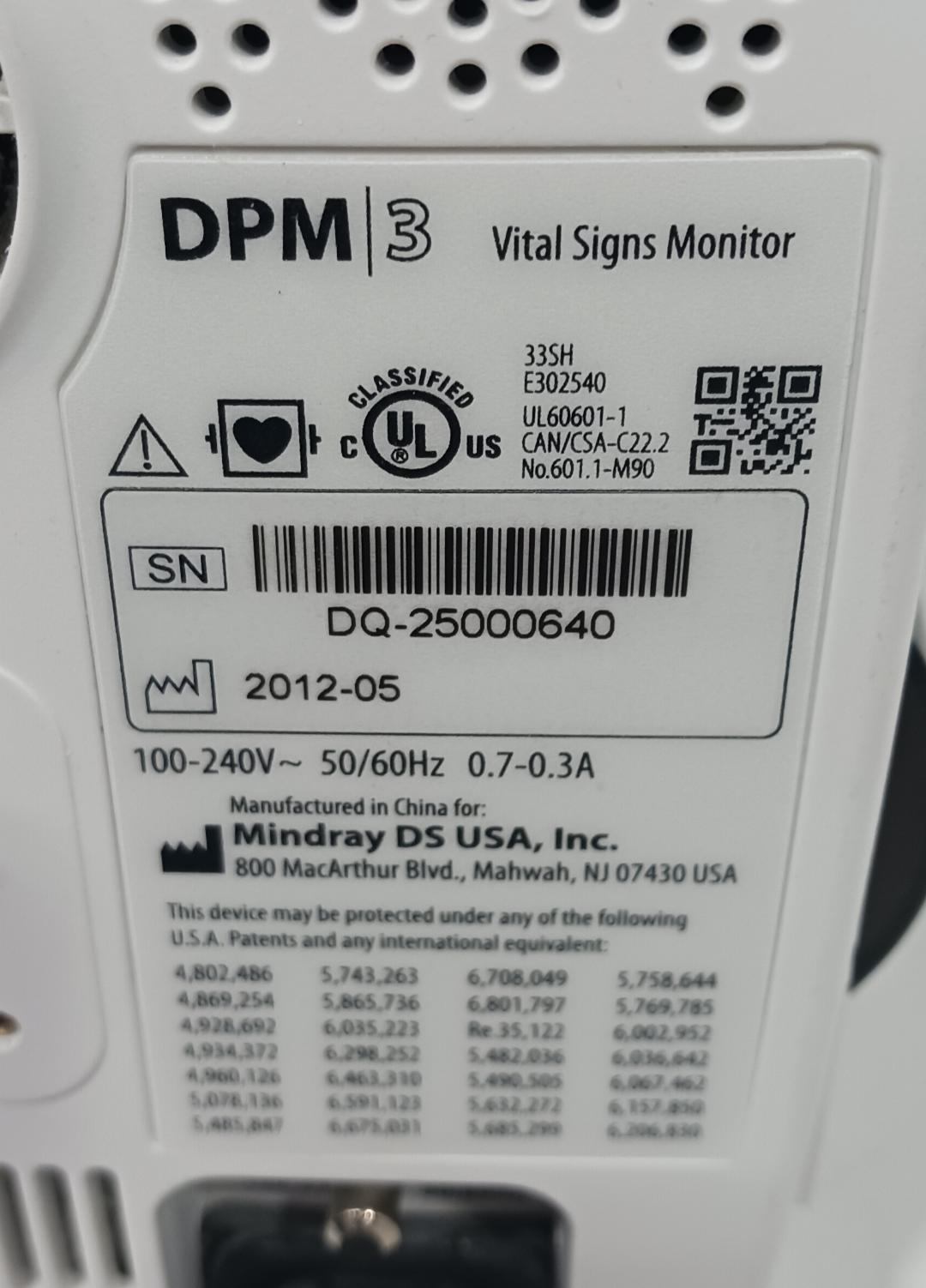 Mindray DPM3 Vital Signs Monitor, Used/Tested - 1723753