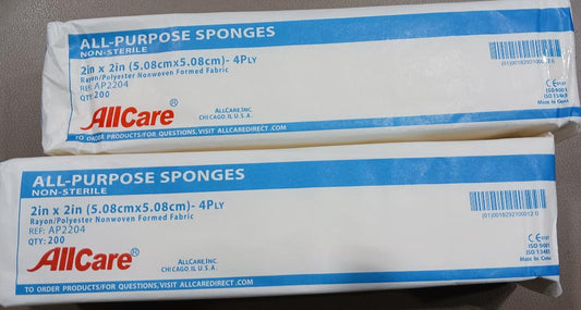 All-Purpose Sponges, 2" x 2", 4-Ply, 200/Sleeve, 40 Sleeves/Case