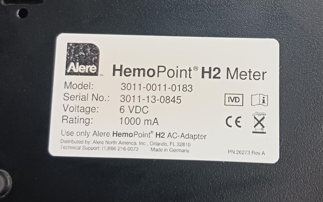 HemoPoint H2 Hemoglobin Meter w/AC Adapter and Control Cuvettes, Used, 1/Set - 1727127