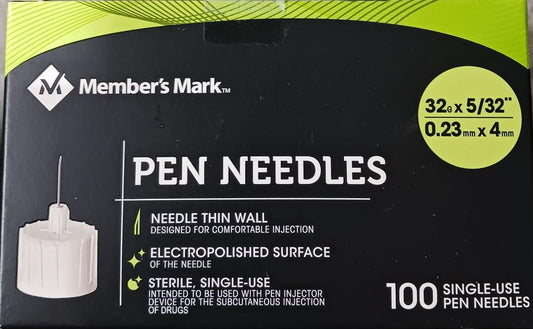 Pen Needles, 32G x 5/32" 4mm, Sterile, 100/Box