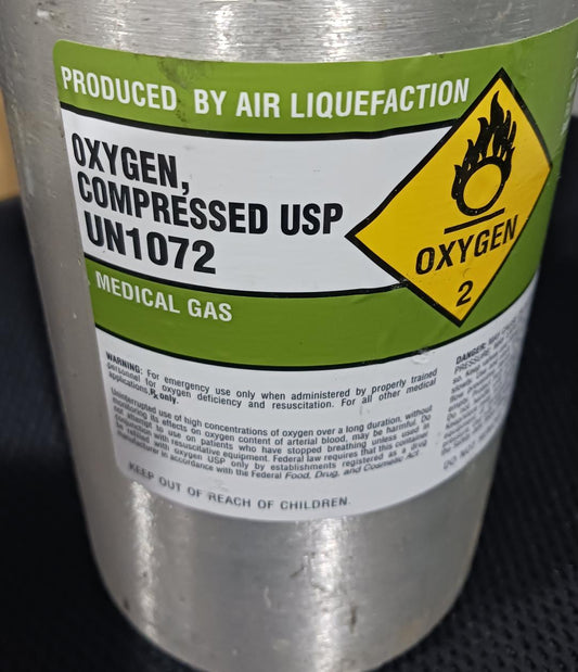 Medical Oxygen Cylinders, Compressed USP, UN1072, 9 cu ft., Used/Empty, 1 Bottle