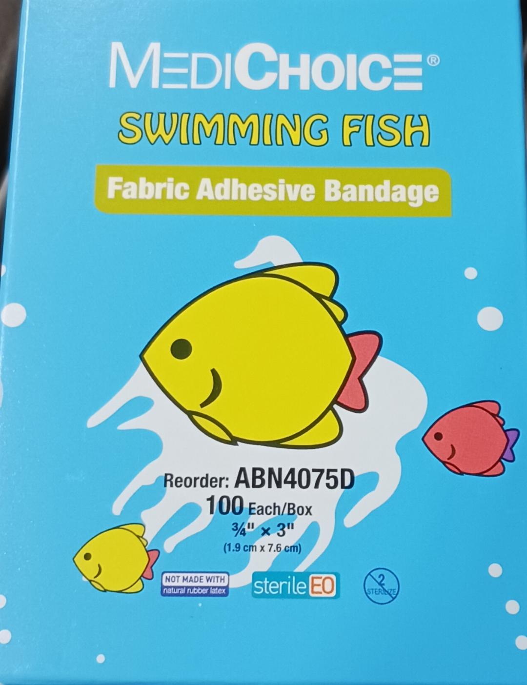 Fabric Adhesive Bandage 3/4" x 3", Swimming Fish, 100/Box