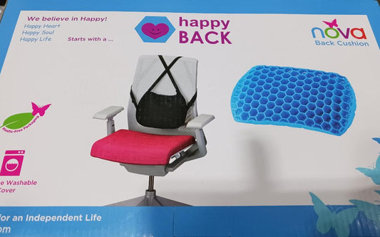 Happy Back Gel Lumbar Cushion w/Washable Zipper Cover, 9" x 14.5" x 1.5", 1/Box