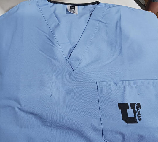 AngelStat Unisex Scrub Top V-Neck w/4 Pockets, Cotton/Poly, Reusable, Blue, Large, 12/Box