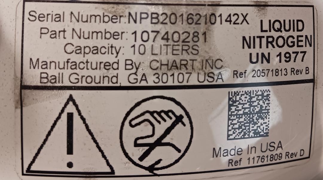 MVE Nitrogen Refrigerated Liquid 10 Liter Tank, NF, UN1977, Used/Empty