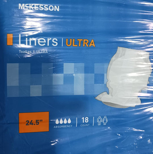 Incontinence,  Liners, Ultra Absorbency, 24.5", 18/Pack