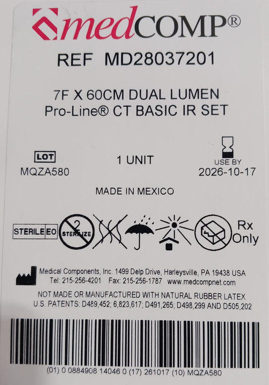 Dual Lumen Pro-Line CT Basic IR Set, 7F x 60cm, Sterile, 1/Box
