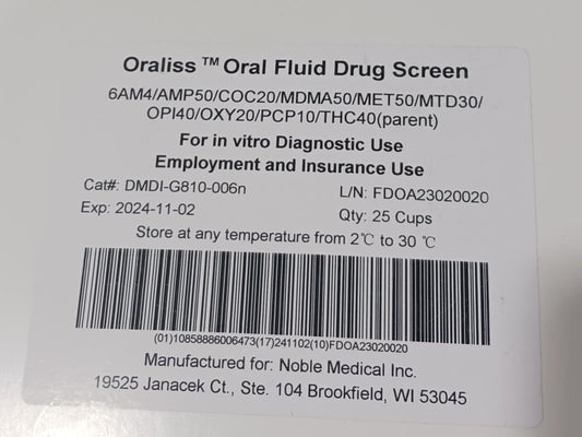 Oraliss Oral Fluid Drug Screen, 14-Panel, 25/Box