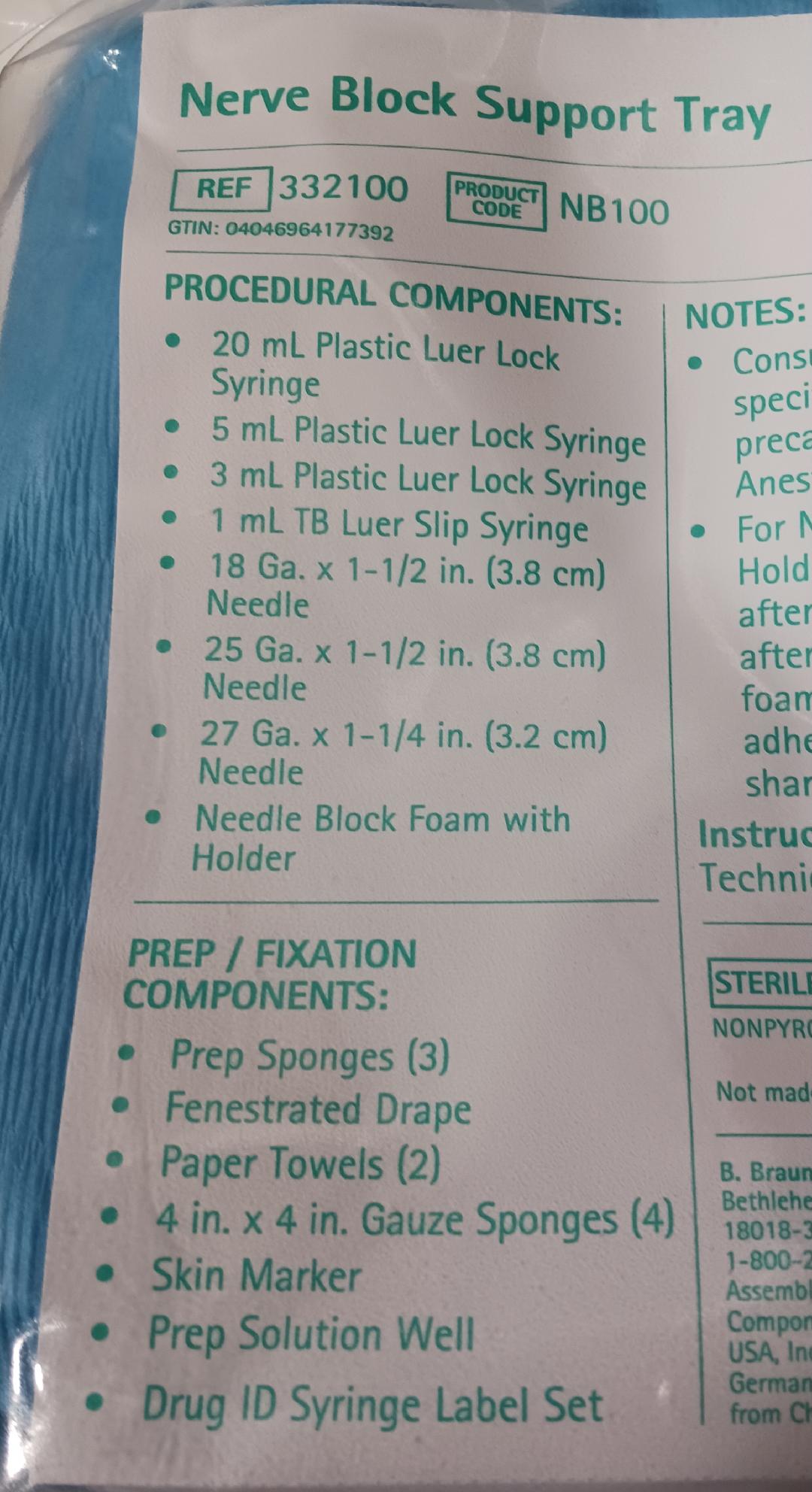 Nerve Block Support Tray, Sterile, 10/Case