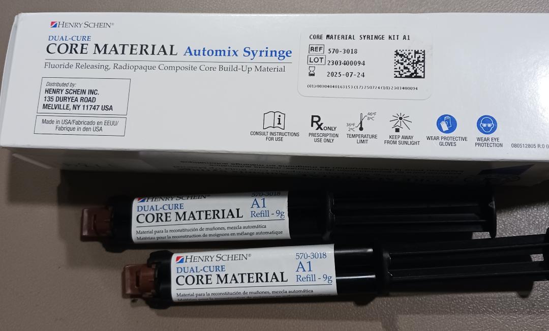 Dual-Cure Core Material Automix Syringe, 9g Refills, Fluoride Releasing, Radiopaque, 2 Syringes/Box