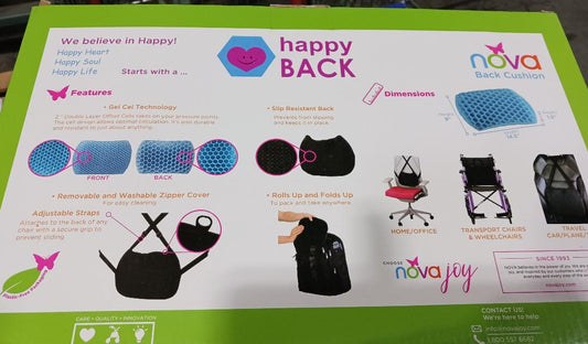 Happy Back Gel Lumbar Cushion w/Washable Zipper Cover, 9" x 14.5" x 1.5", 1/Box