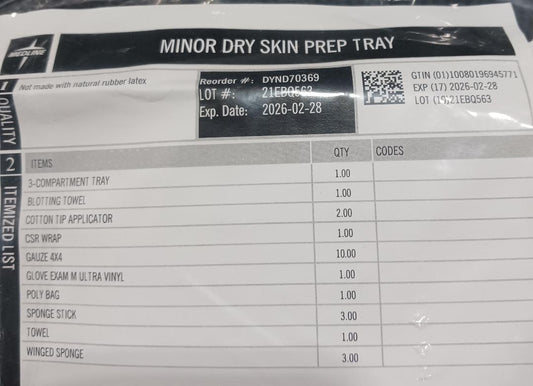 Minor Dry Skin Prep Tray, Sterile, 19/Box