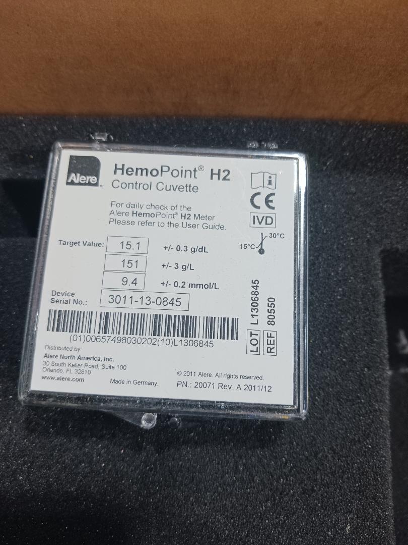 HemoPoint H2 Hemoglobin Meter w/AC Adapter and Control Cuvettes, Used, 1/Set - 1727127